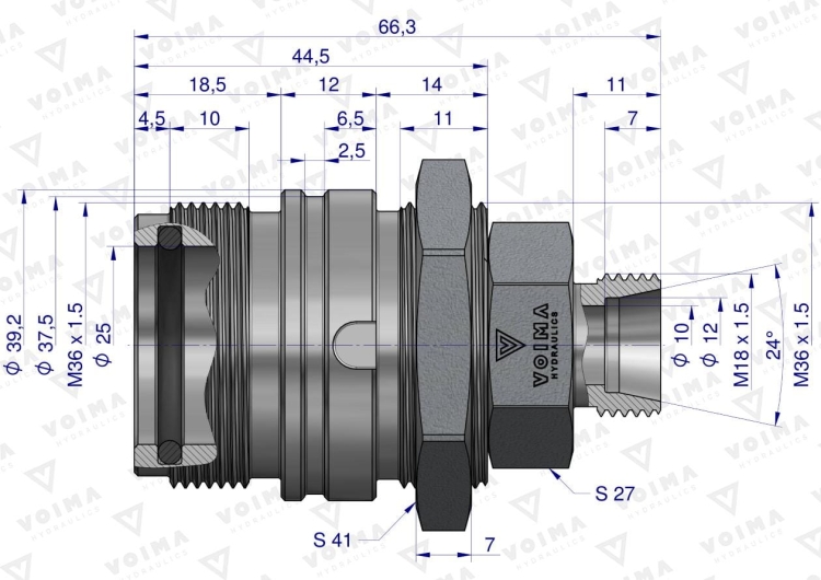 Zawór gniazdo ZSR6160101 (pasuje do Bizon) M18x1,5 skręcane VOIMA 2