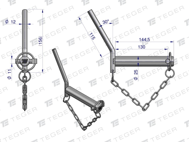Sworzeń zaczepu z wygiętym uchwytem 25x130 TEGER 3