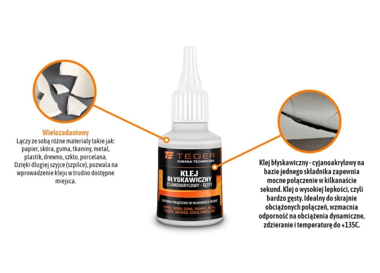 Klej błyskawiczny cyjanoakrylowy - ze szpilką gęsty 50G Teger 2