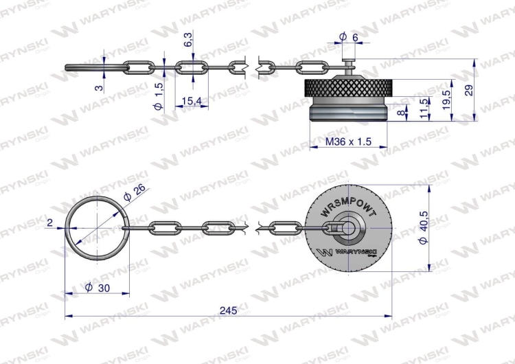 Komplet - zawór wtyczka M22x1.5 skręcane (50490030) z gwintowaną pokrywą/osłoną aluminiową Waryński 4