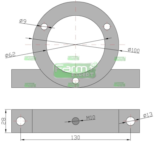 Obudowa łożyska mała (1206) Rozrzutnik rysunek z wymiarami