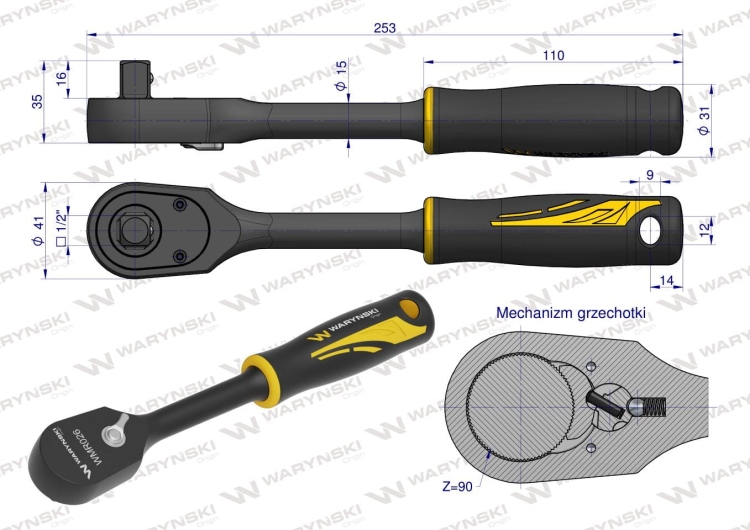 Grzechotka semihermetyczna 1/2" 90 T Waryński 4
