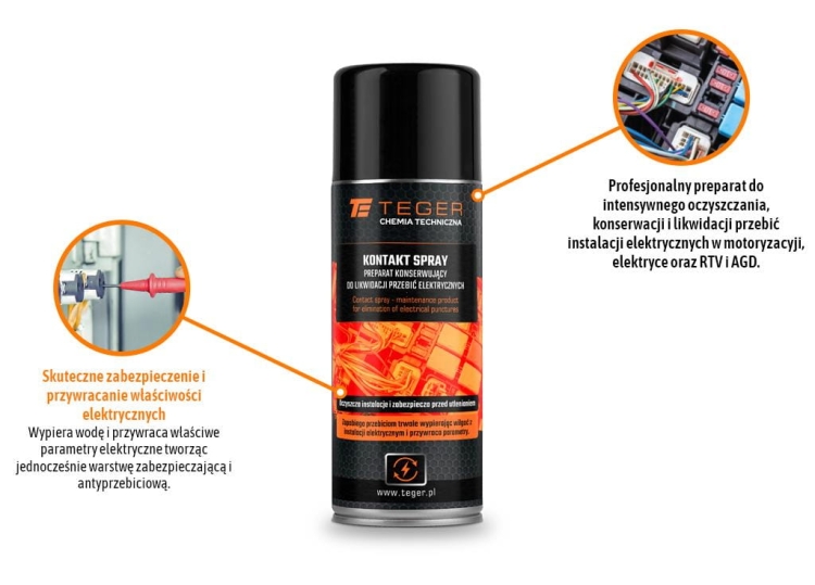 Kontakt spray - preparat konserwujący do likwidacji przebić elektrycznych 400ml Teger 2