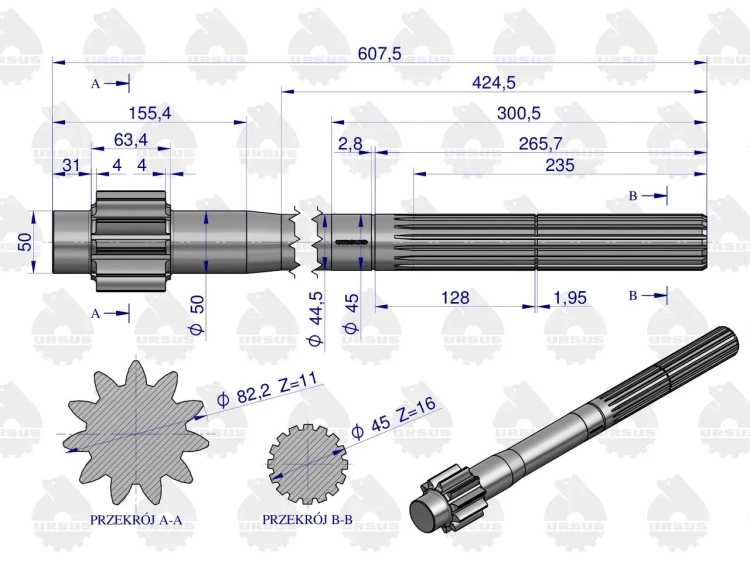 Półoś 11 zębów C-360 ORYGINAŁ URSUS 2
