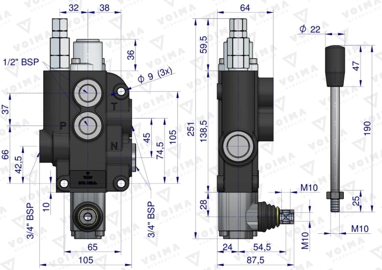 Rozdzielacz hydrauliczny 1-sekcyjny 80L z zatrzaskiem VOIMA 4