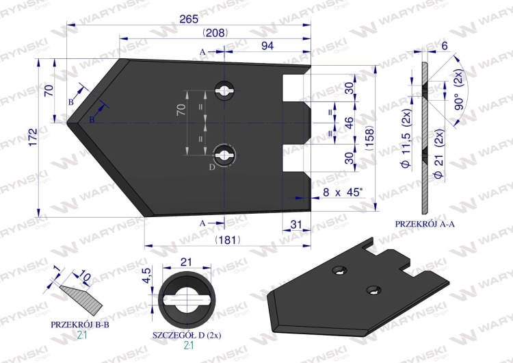 Lemiesz 172 mm listwowy lewy Grimme szerokość wyorywania 580 Waryński 3