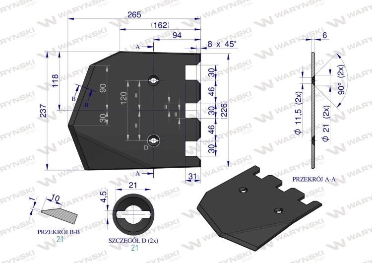 Lemiesz 237 mm listwowy prawy szerokość wyorywania 540 zastosowanie Grimme Waryński 3