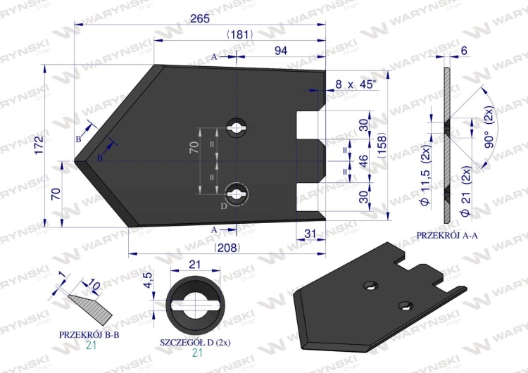 Lemiesz 172 mm listwowy prawy Grimme szerokość wyorywania 580  Waryński 3