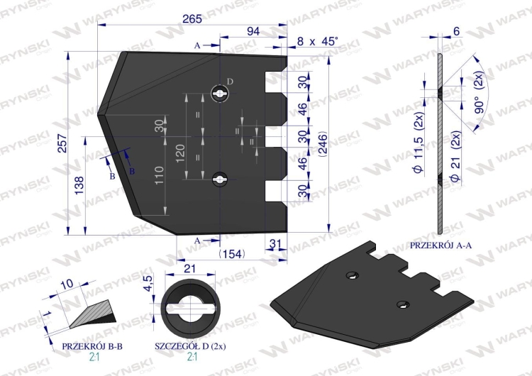 Lemiesz 257 mm listwowy lewy szerokość wyorywania 580 Grimme Waryński 3