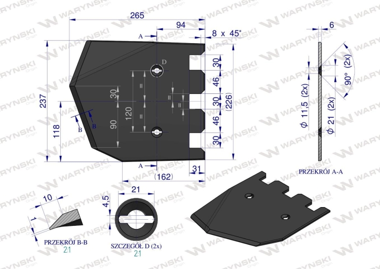 Lemiesz 237 mm listwowy lewy szerokość wyorywania 540 zastosowanie Grimme Waryński  3