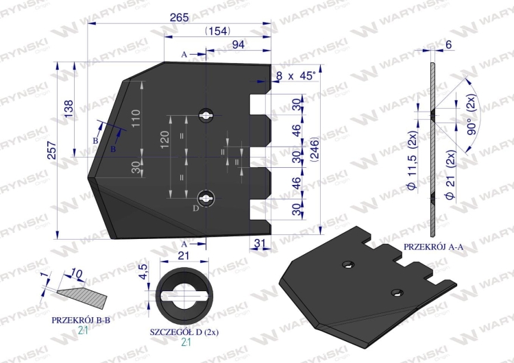 Lemiesz 257 mm listwowy prawy szerokość wyorywania 580 Grimme Waryński 3