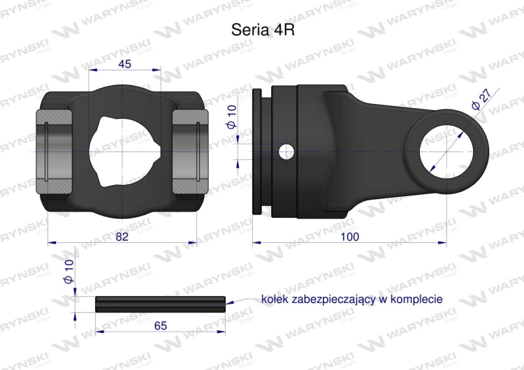 Widłak rury wewnętrznej 45x3.8 krzyżak 27x82 Seria 4R Waryński 3