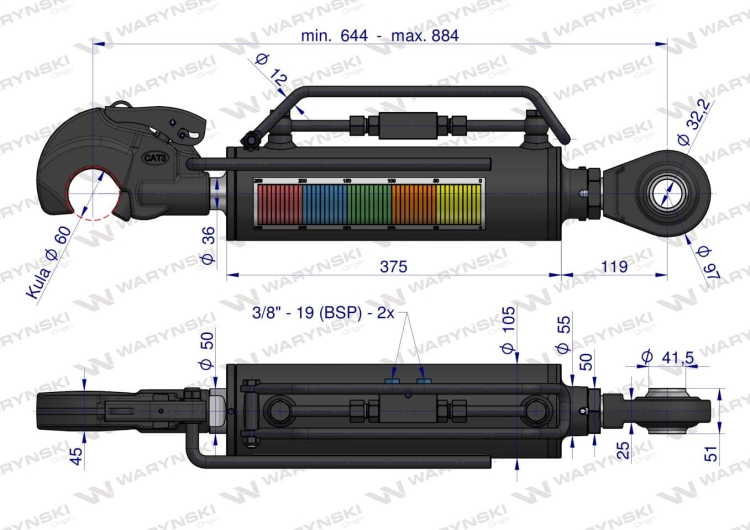 Łącznik Hydrauliczny z Hakiem KAT-3 z zestawem przewodów hydraulicznych Waryński 3