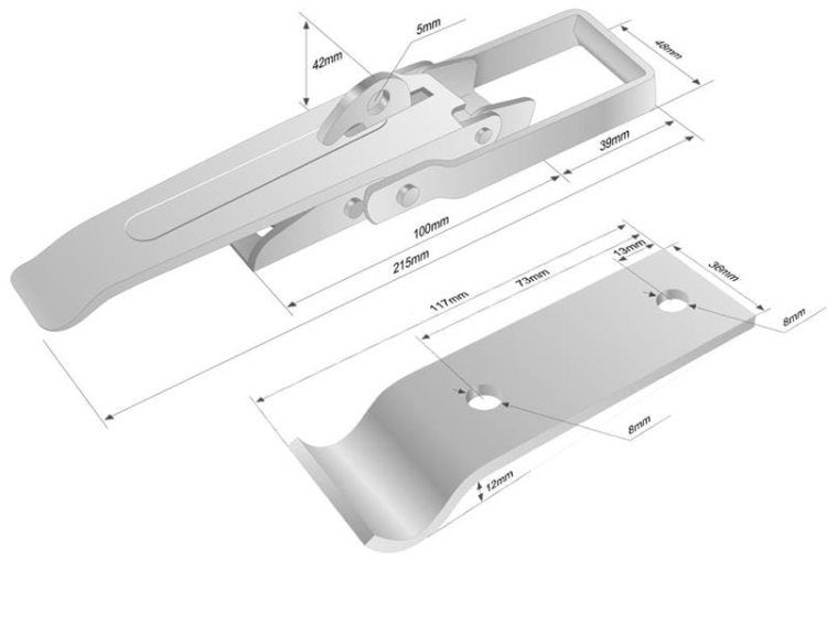 Spinacz zaczep zamek burty uniwersalny 215 mm x48 mm klamra wykonana z płaskownika 2