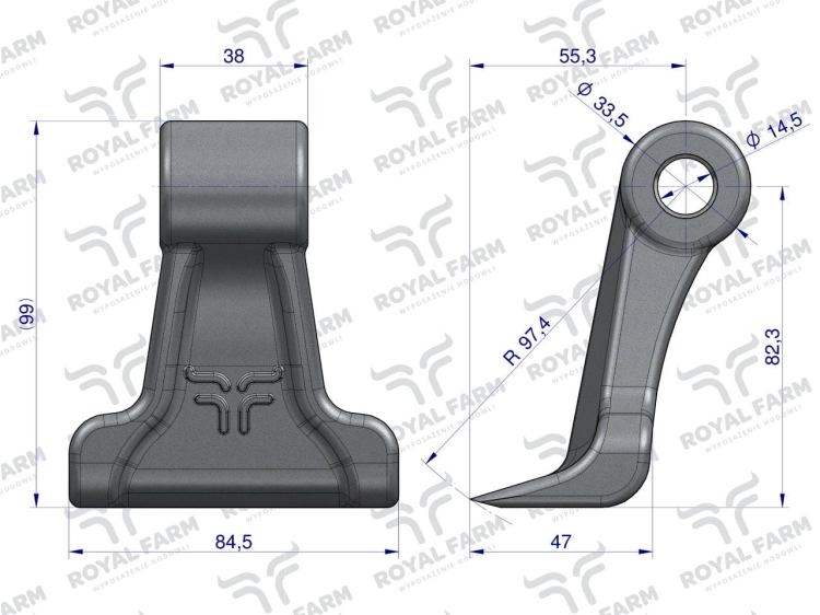 Bijak młotkowy mulczarka zastosowanie Unia Kornik L otwór 14 mm Royal Farm 2