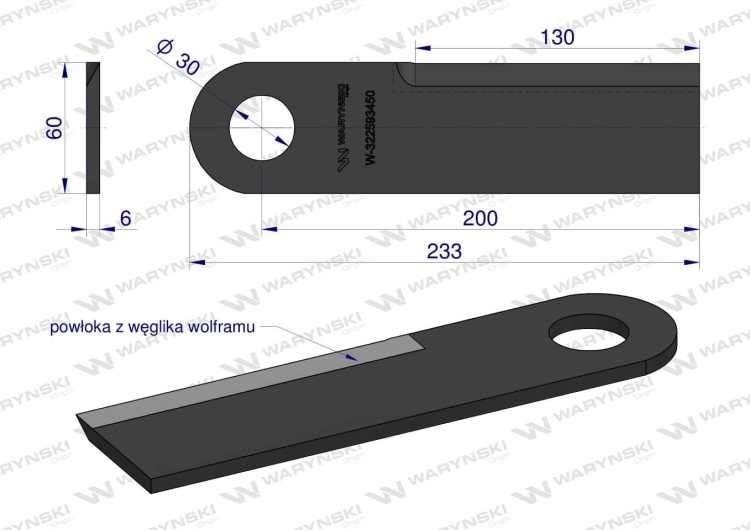 Nóż przystawki do kukurydzy napawany 233x60x6 otwór 30mm 322593450 New Holland Laverda WARYŃSKI 3