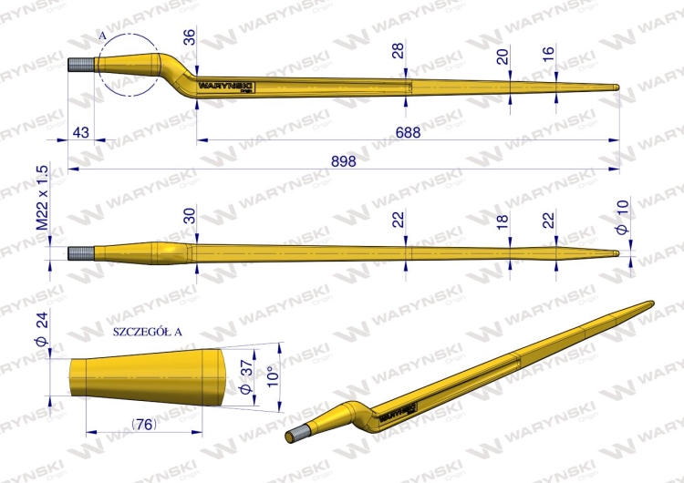 Ząb ładowacza uniwersalny Z L- 880 mm na tuleję od zębów prostych Tur WARYŃSKI 3