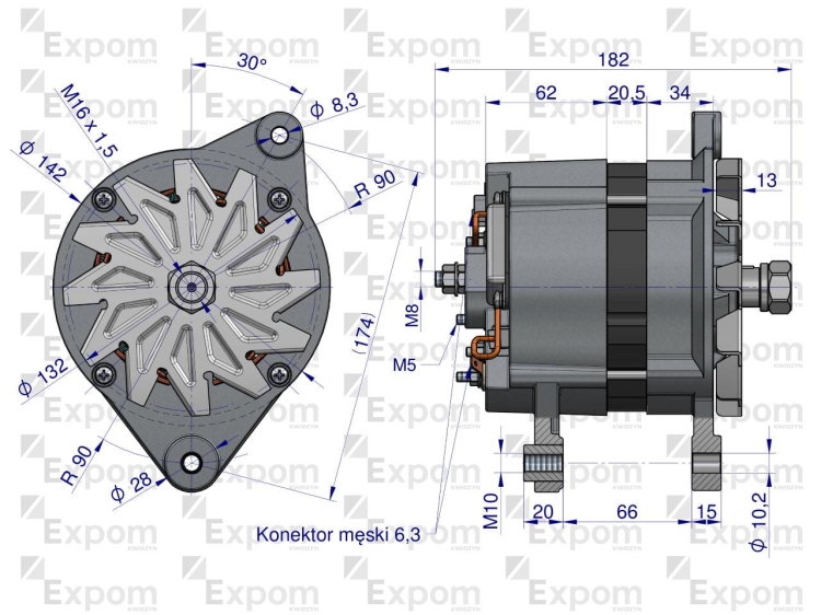Alternator 14V 95A Zetor Forterra 16359975 9515713 EXPOM KWIDZYN eu 3