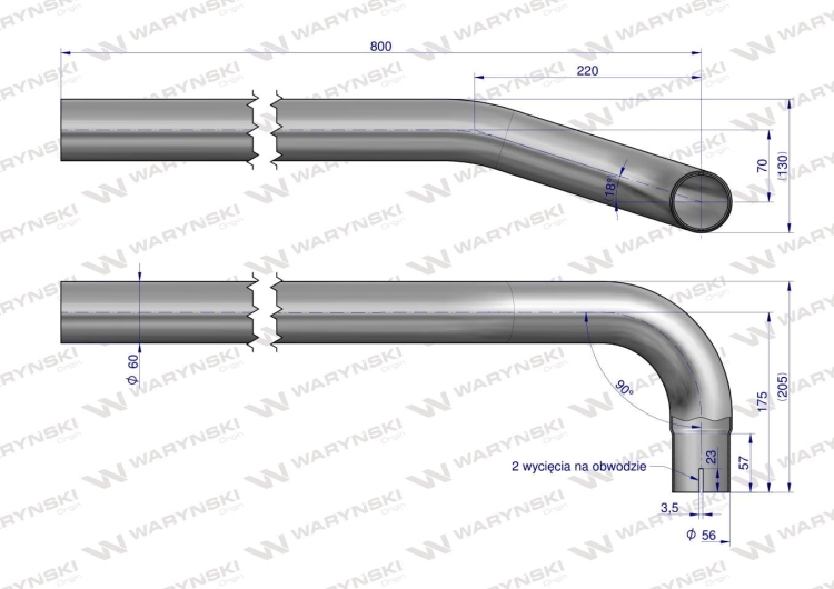 Rura do tłumika 5040390070.1p prosta bizon INOX Waryński 3