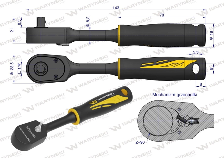 Grzechotka semihermetyczna 1/4" 90 T Waryński 4