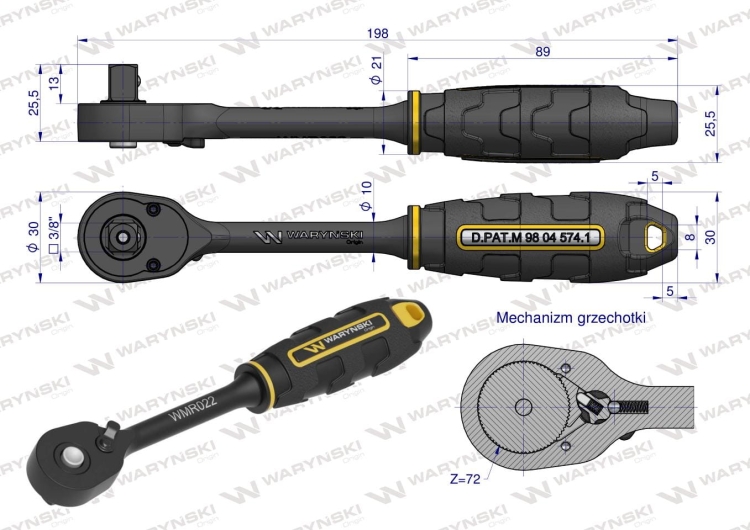 Grzechotka 3/8" 72 T o zwiększonej odporności Waryński 6