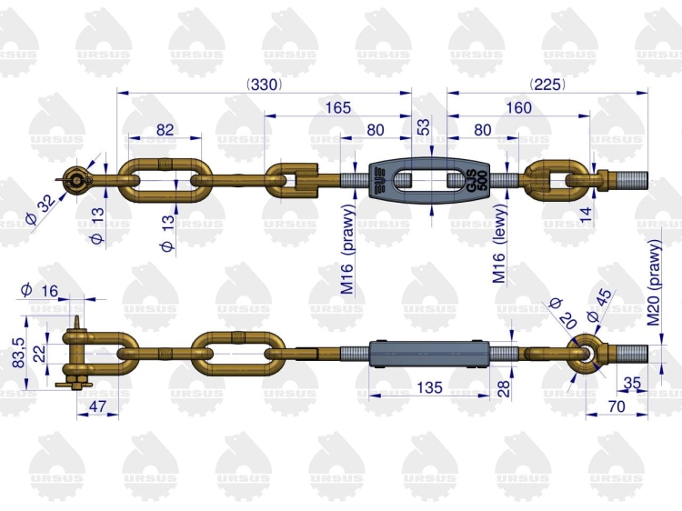 Łańcuch boczny C-360 46450390 46650400 ORYGINAŁ URSUS 2