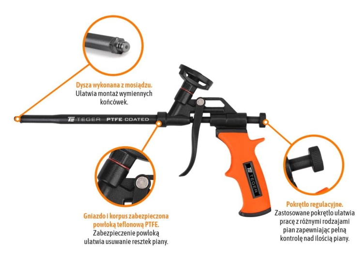 Pistolet do piany poliuretanowej - teflonowy 8"/200mm TEGER 2