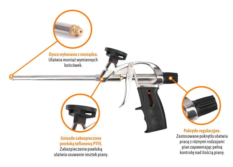 Pistolet do piany poliuretanowej - metalowy 8"/200mm TEGER 2