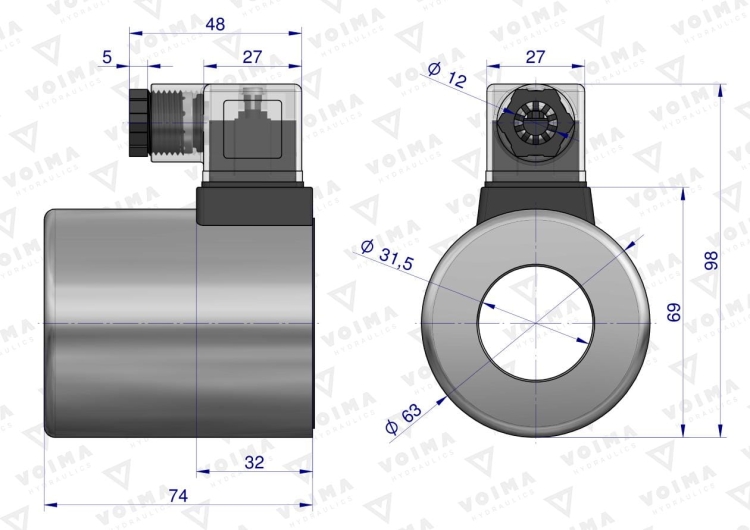 Cewka dzielnika elektrozaworu V-DVS-80L-1/2 24V DC VOIMA 2