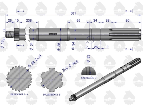 Wałek przekaźnika mocy II WOM C-360 ORYGINAŁ URSUS  2