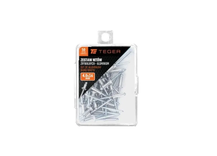 Zestaw nitów zrywalnych aluminiowych (4.0x16mm) / 50 szt / TEGER