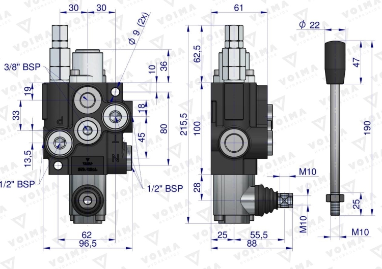Rozdzielacz hydrauliczny 1-sekcyjny (sekcja nurnikowa) 40L VOIMA 4