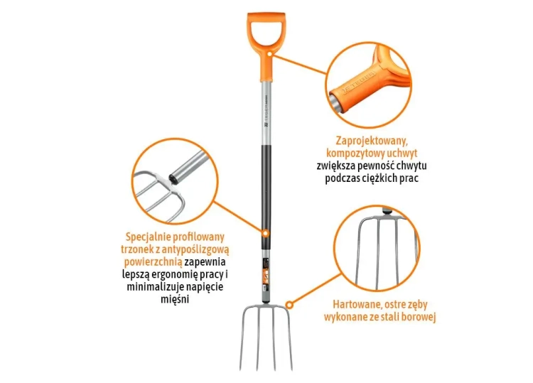Widły gospodarcze 4-zębne na metalowym trzonku Extreme TEGER 4
