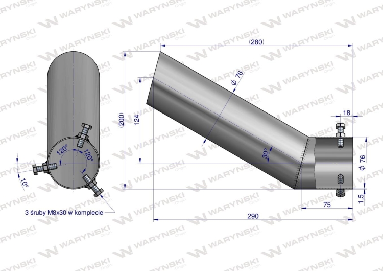 Rura do tłumika 5040390070.1P504039012/0 wygięta końcówka Bizon INOX WARYŃSKI 3
