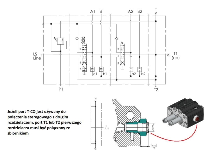 Rozdzielacz hydrauliczny do ładowaczy czołowych (LS - Load Sensing) 2-sekcyjny (1 x sekcja pływająca) max przepływ 90L - sterowany na linkę i joystick VOIMA 3