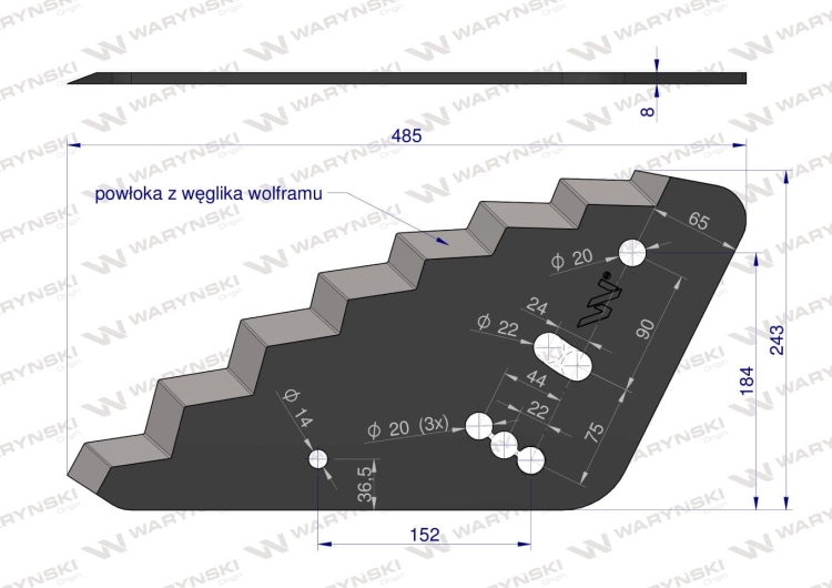 Nóż paszowozu ostrzony od góry zastosowanie Sano Mayer z węglikiem wolframu Waryński 2