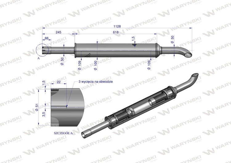 Tłumik 1128mm 3029104M1 4.8kg MF3 C-3603P INOX WARYŃSKI (3)