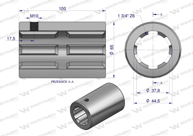 Tuleja WOM łącząca frezowana 100mm Z6 - 1 3/4 Waryński 2