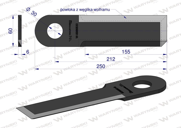 Nóż przystawki do kukurydzy 9942330 napawany 250x60x6 otwór 30mm Claas Conspeed WARYŃSKI 3