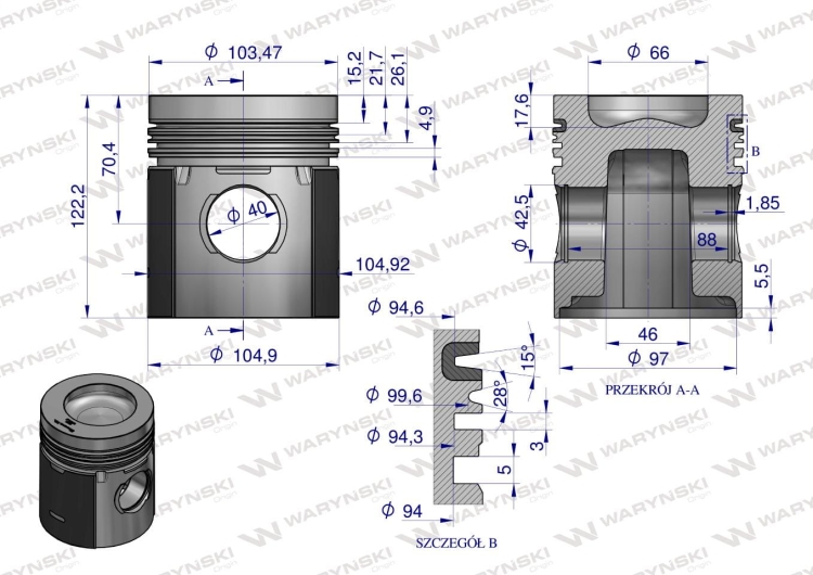 Zestaw Naprawczy Zetor 105 Turbo FI-105 3-pierścienie WARYŃSKI  2