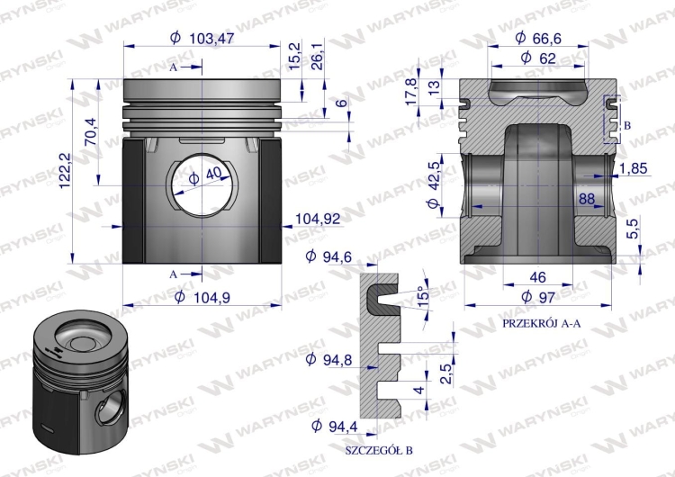 Zestaw Naprawczy Zetor 19000992 FI-105 3-pierścienie Waryński 2
