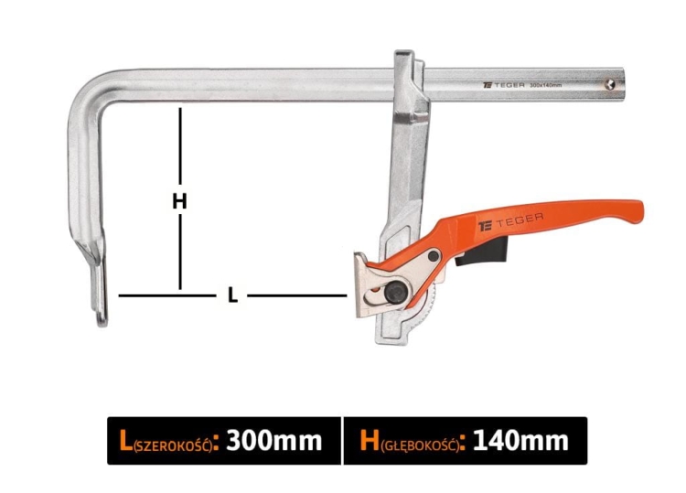Ścisk ślusarski dźwigniowy szybkomocujący 140x300 mm Teger 3