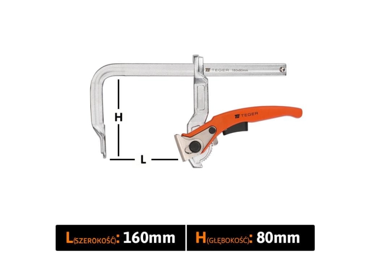 Ścisk ślusarski dzwigniowy szybkomocujący 80x160 mm Teger 3