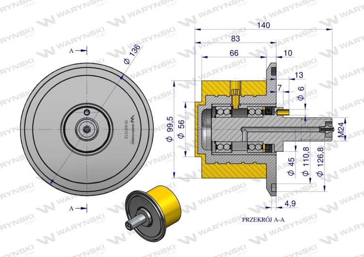 Rolka zwrotna kompletna PU 136x100xM24 Grimme 20011197 Waryński 3