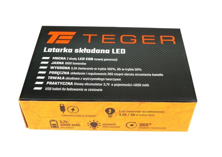 Latarka warsztatowa składana LED COB ład USB Teger 3
