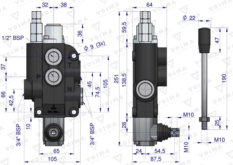 Rozdzielacz hydrauliczny 1-sekcyjny 80L VOIMA 4
