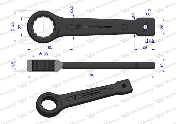 Klucz oczkowy do pobijania 27 mm Waryński  3