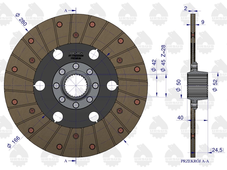 Tarcza sprzęgła 2-stopnia FI-280 Z-28 72011150 Zetor PREMIUM ORYGINAŁ URSUS 3