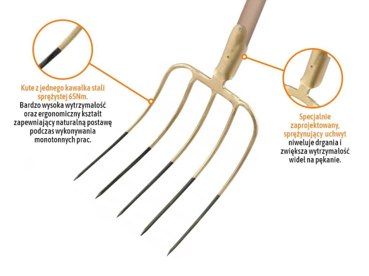 Widły gospodarcze 5-zębne na drewnianym trzonku (dł. 1500 mm) kute Teger 2