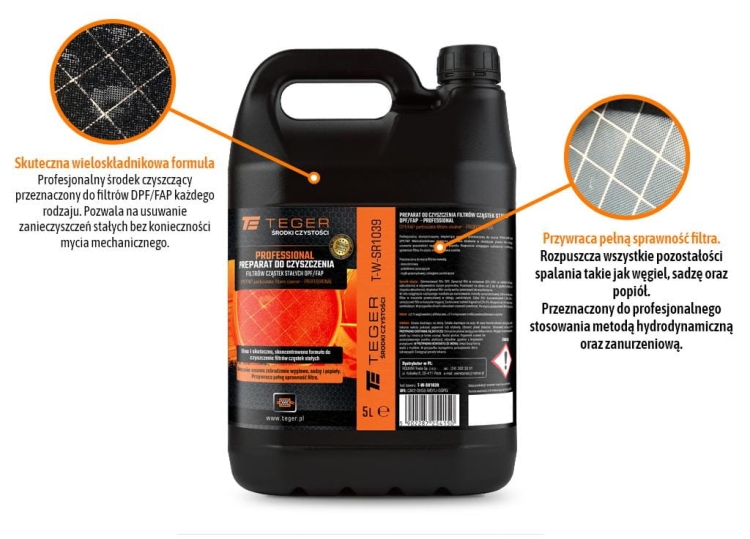 Preparat do czyszczenia filtrów cząstek stałych DPF/FAP - PROFESSIONAL 5l Teger 2